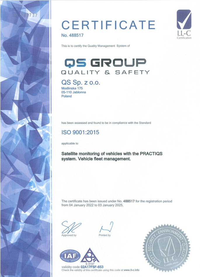 Certyfikat Jakości ISO
